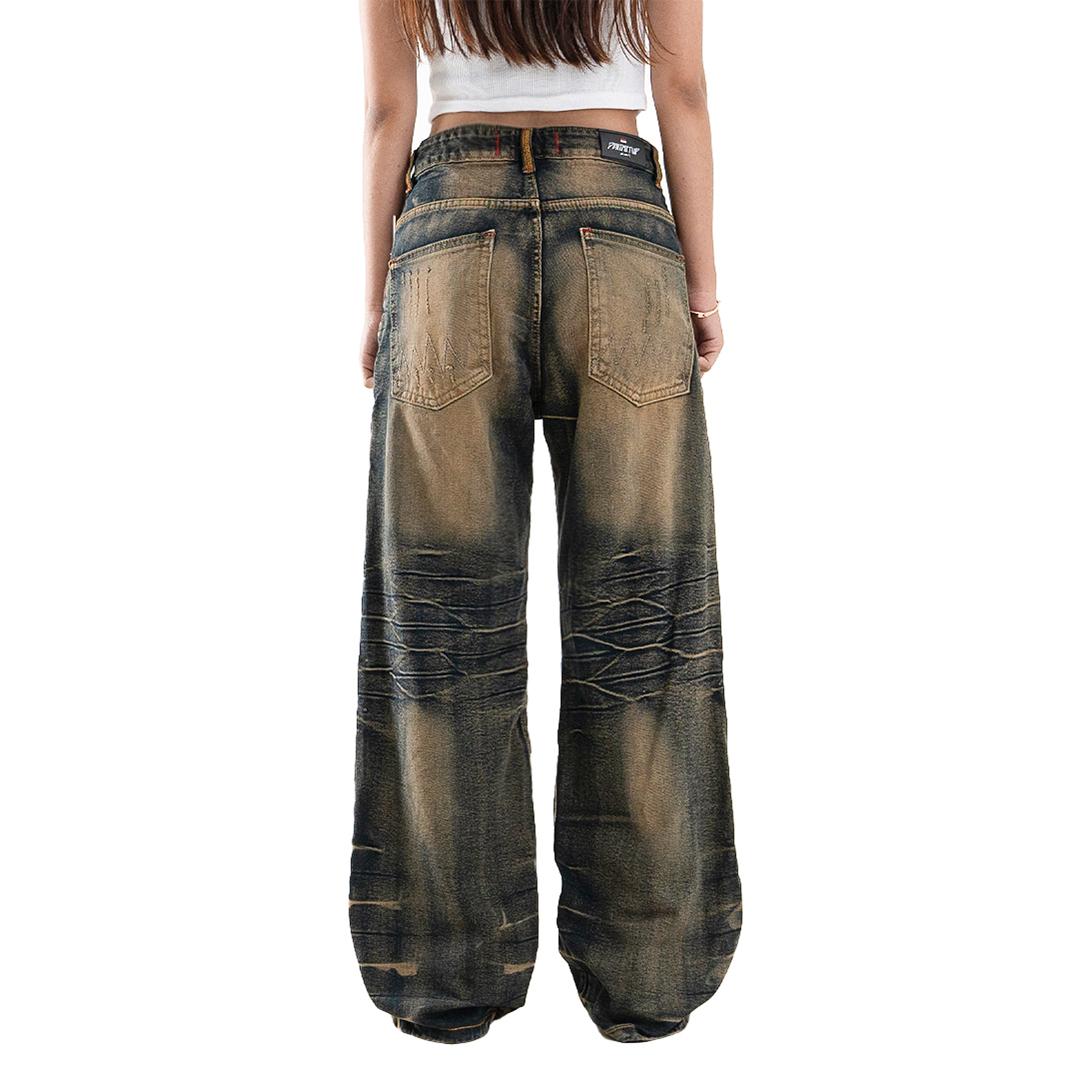 H1 Low Waist Baggy Songket Ladies Jeans - Iron Bronze