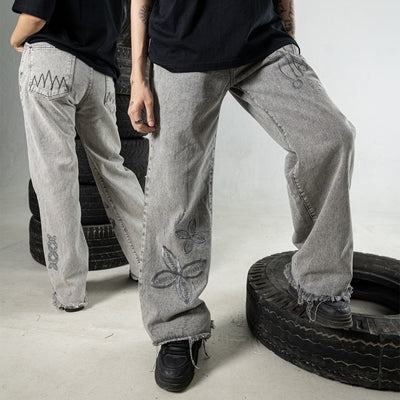 H1 Baggy Batik Embroidered - Snowish Asphalt Grey - Celana Jeans