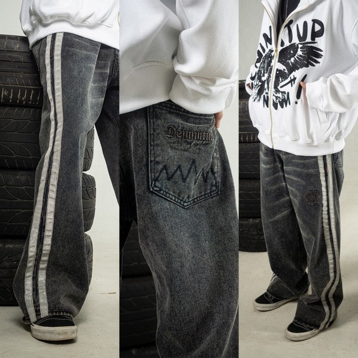 H1 Baggy Duo Stripes - Asphalt Grey - Celana Jeans