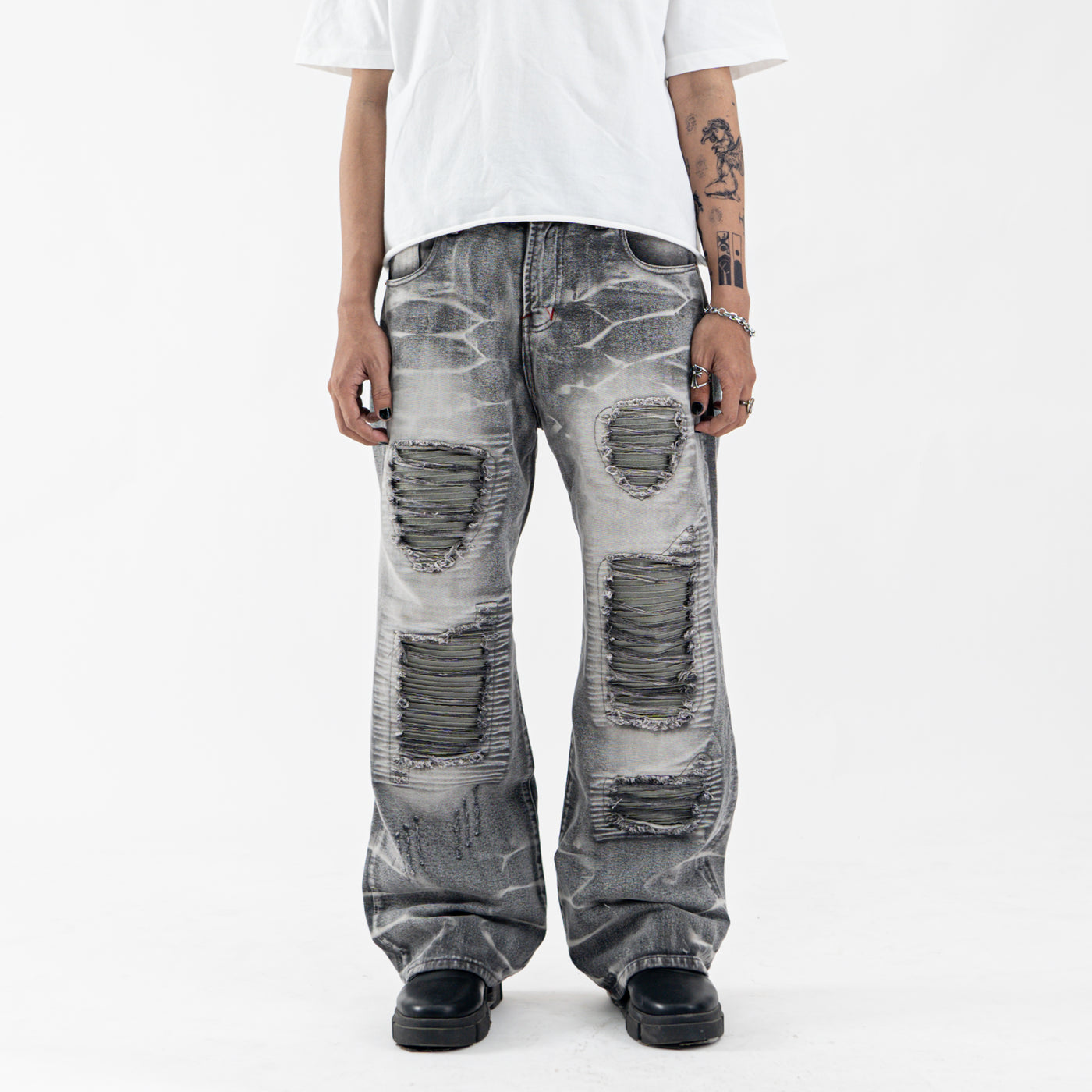 H1 baggy leather - Titanium grey - Celana Jeans