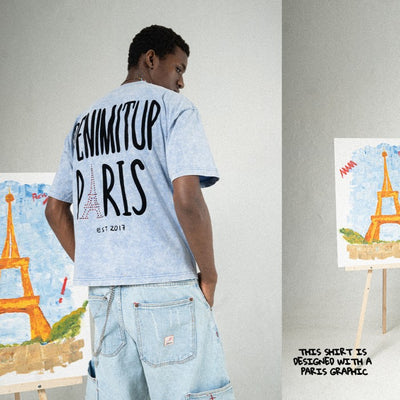 Denimitup “Bonjour Paris” - Parisian Blue Washed tee - Baju Kaos