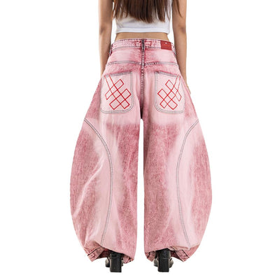 A1 Low Waist Wide Barrel Ladies Jeans - Grain Dual Pink