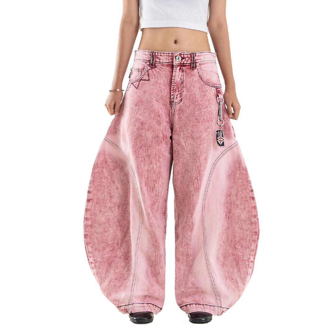 A1 Low Waist Wide Barrel Ladies Jeans - Grain Dual Pink