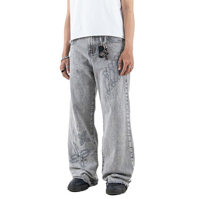 H1 Baggy Batik Embroidered - Snowish Asphalt Grey - Celana Jeans