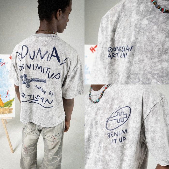 Dunia Denimitup! - Washed artsy White/White - Kaos Pria