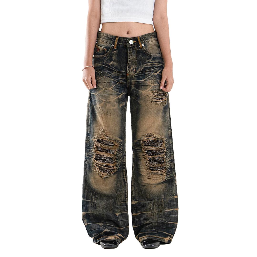 H1 Low Waist Baggy Songket Ladies Jeans - Iron Bronze