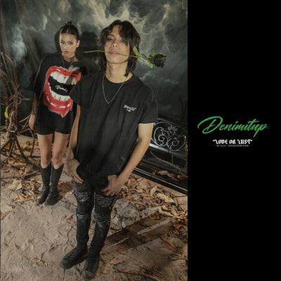 Denimitup embroidered - Black tee - Baju Kaos