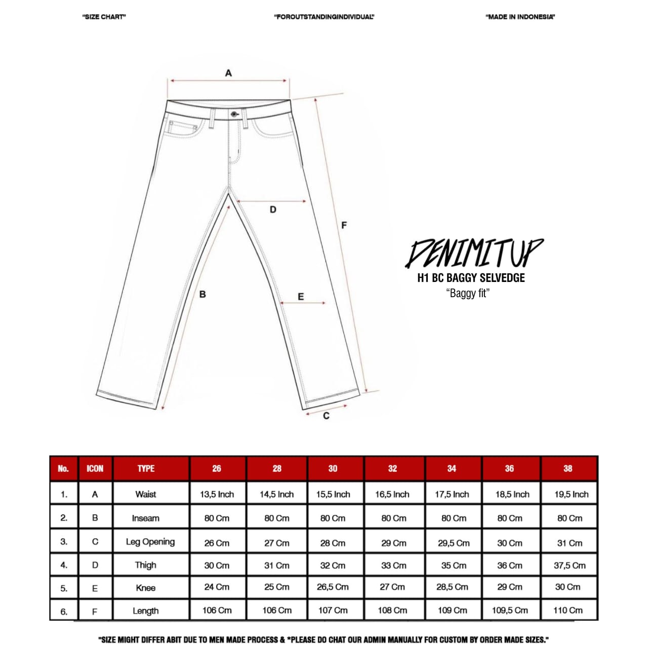 Size guide for H1 BC baggy x Bhisma - Muddy golden washed - Jeans Pants