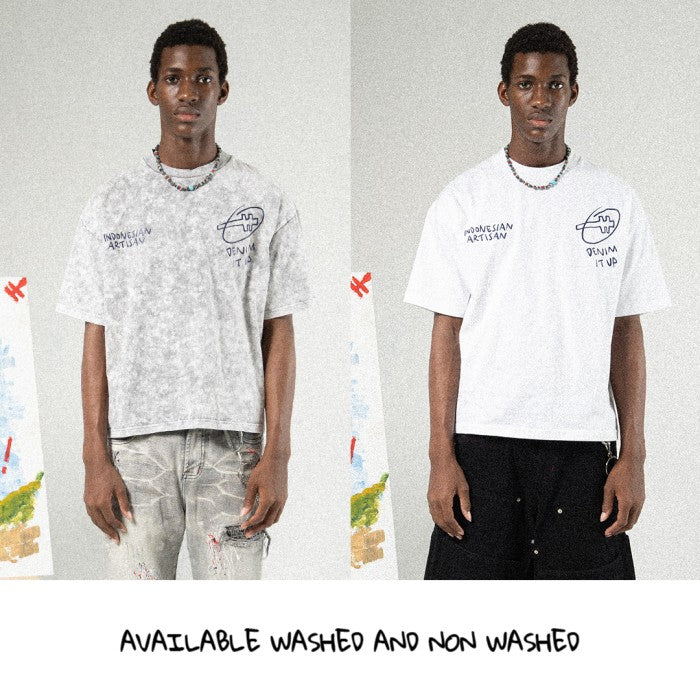 Dunia Denimitup! - Washed artsy White/White - Kaos Pria