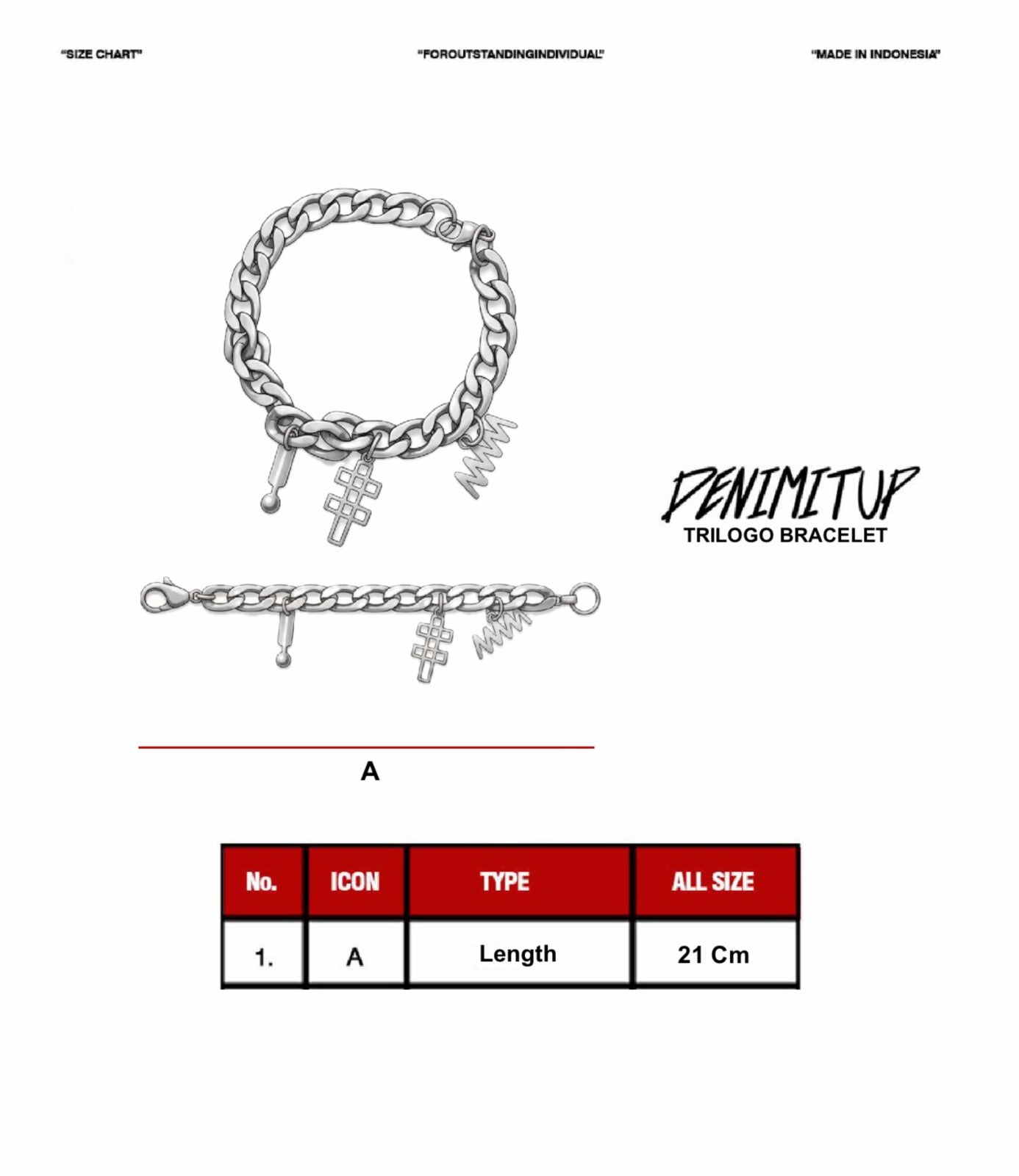 Size guide for TRILOGO DENIMITUP BRACELET