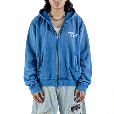 Denimitup Garuda Trilogo Embroidered Zip Hoodie - Benhur Washed Blue - Hoodie