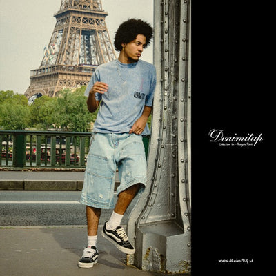 Denimitup “Bonjour Paris” - Parisian Blue Washed tee - Baju Kaos