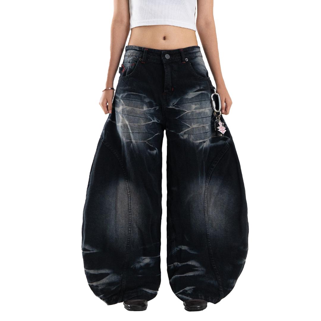 A1 Low Waist Wide Barrel Ladies Jeans -  Greyish Black