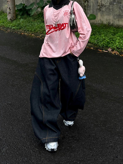 A1 Low Waist Wide Barrel Ladies Jeans - Raw Denim