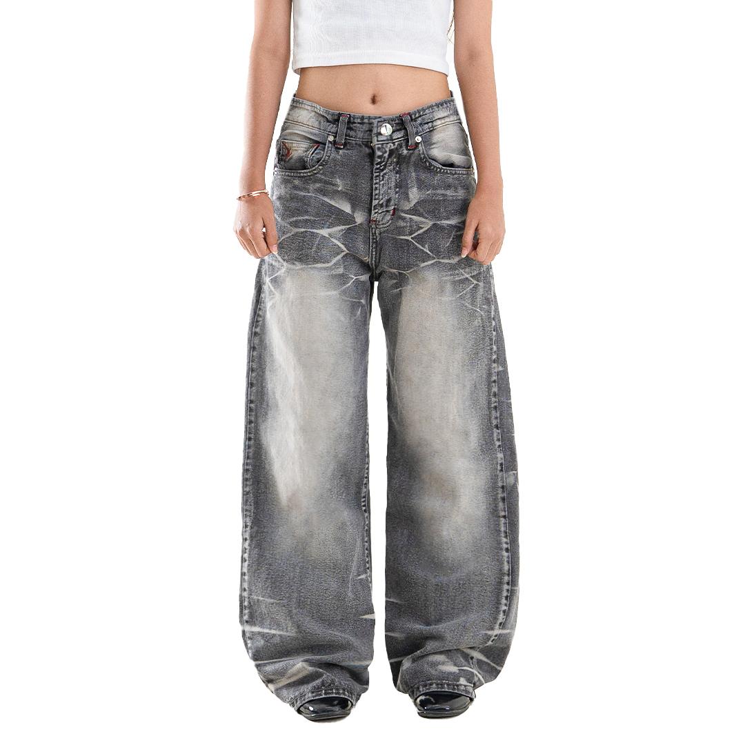 H1 Low Waist Baggy Ladies Jeans - Titanium Grey - Jeans