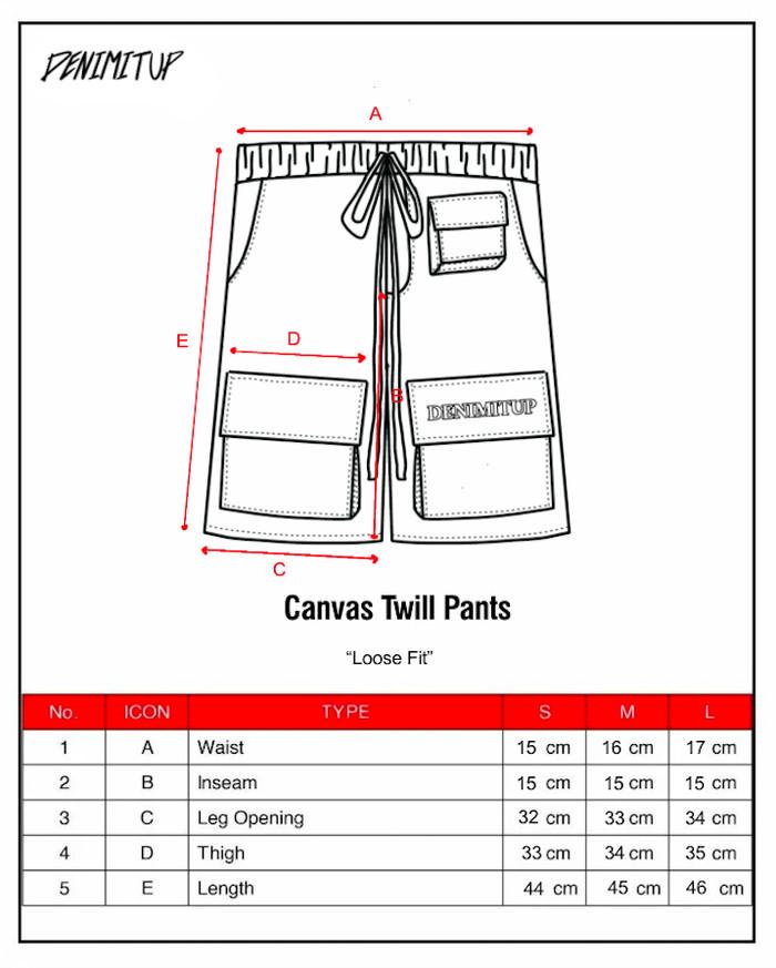 Size guide for DENIMITUP canvas twill pants -Beige - Short Pants