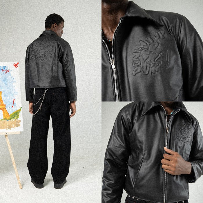 Denimitup Embossed Trilogo Garuda - Black leather - Jacket