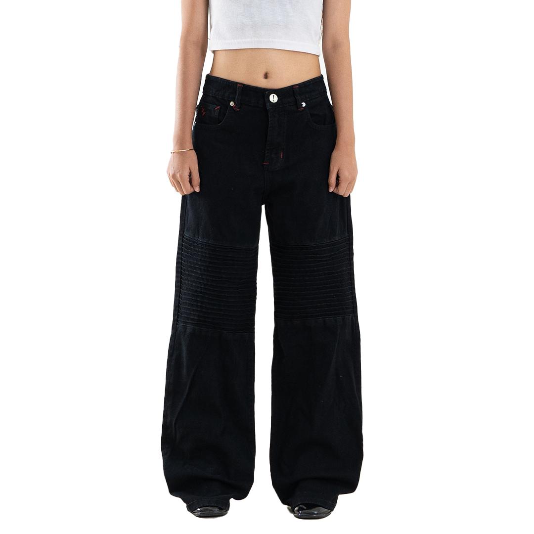 H1 Low Waist Baggy Moto Biker Ladies Jeans - Black