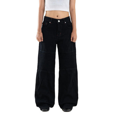 H1 Low Waist Baggy Moto Biker Ladies Jeans - Black