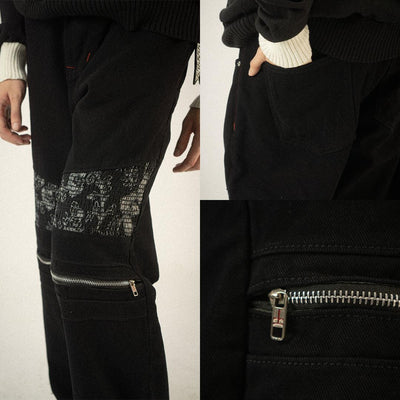 H1 Low Waist Baggy Biker Batik Zip Ladies - Black