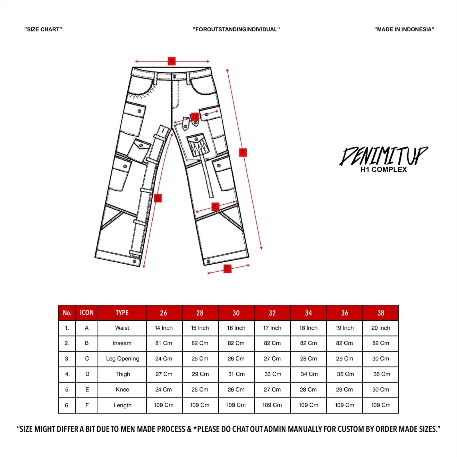 Size guide for A1 Complex - Artsy White - Jeans