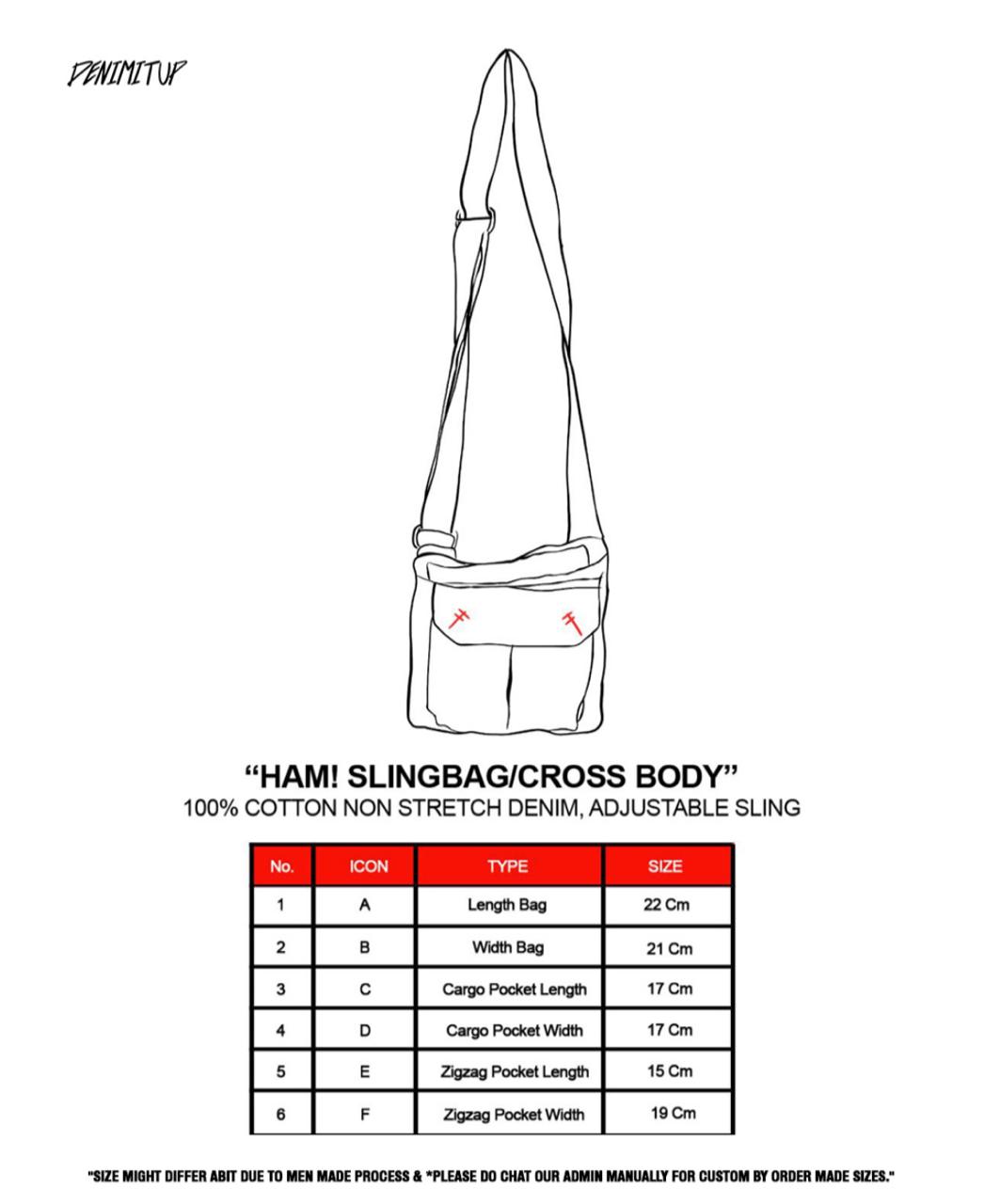 Size guide for HAM crossbody - Light blue splash - Bag