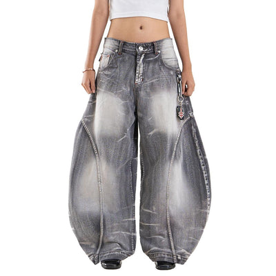 A1 Low Waist Wide Barrel Ladies Jeans - Titanium Grey