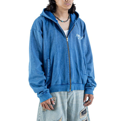 Denimitup Garuda Trilogo Embroidered Zip Hoodie - Benhur Washed Blue - Hoodie