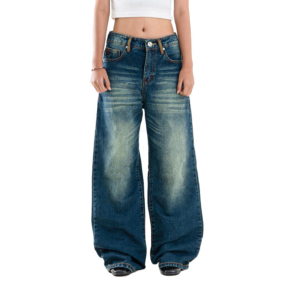 H1 Low Waist Baggy Ladies Jeans - Midnight Green