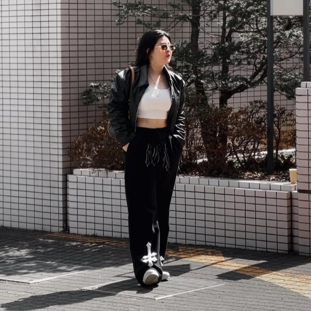 Denimitup ladies sweat pants H Zigzag - Jet Black - Long Pants