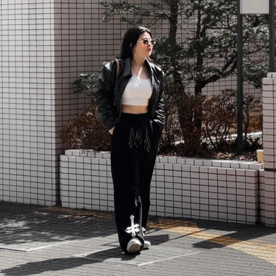Denimitup ladies sweat pants H Zigzag - Jet Black - Long Pants