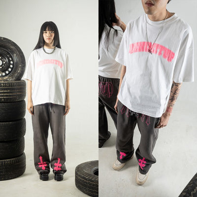 DENIMITUP Logo Tee - Pink On White - T-Shirt