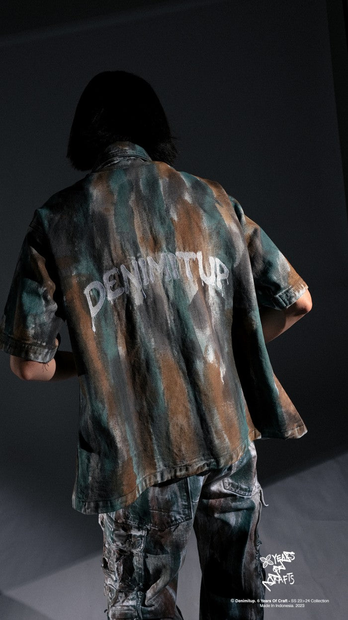 "DENIMITUP" embroidered work denim shirt - Chroma fusion - Baju Kaos