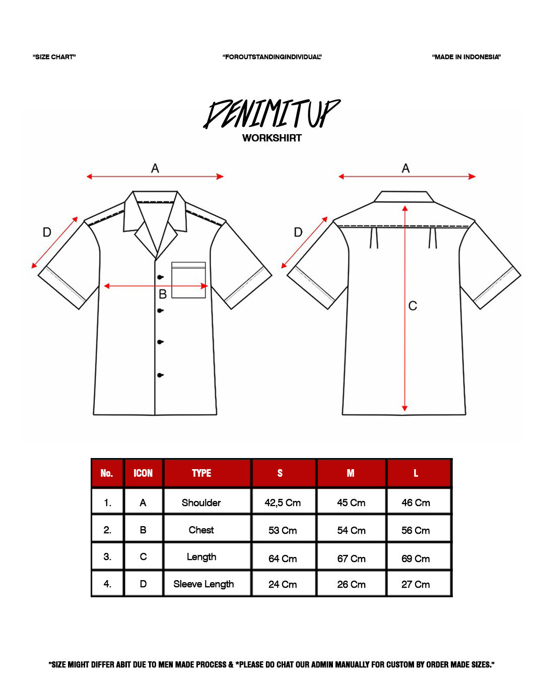 "DENIMITUP" embroidered work denim shirt - Black - Baju Kaos