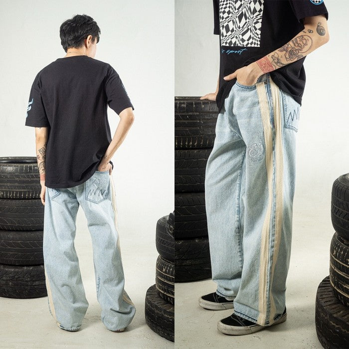 H1 Baggy Duo Stripes - Snowish Asphalt Blue - Celana Jeans