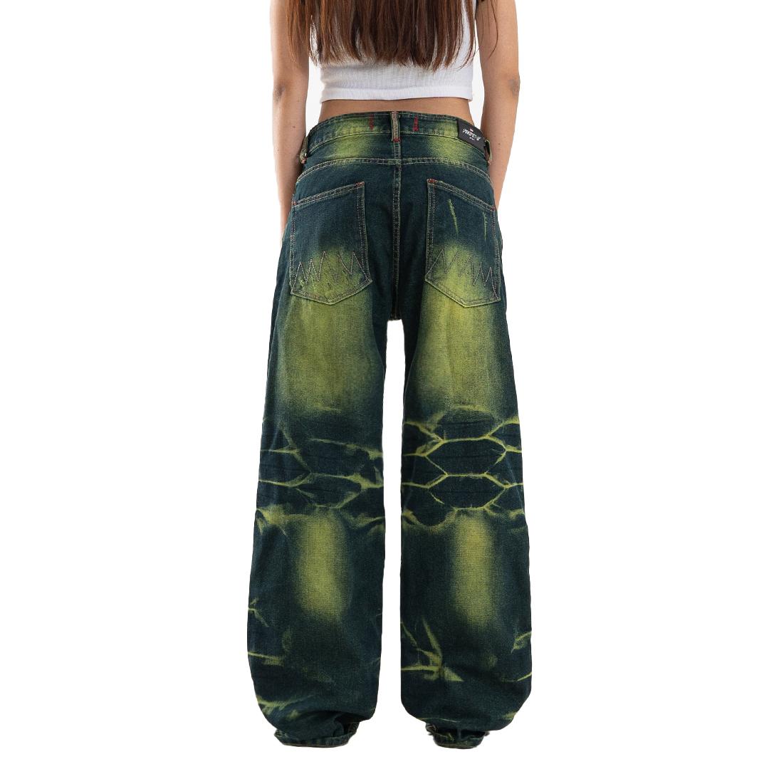 H1 Low Waist Baggy Ladies Jeans - Ketupat Green
