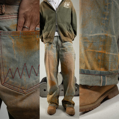 H1 BC baggy x Bhisma - Muddy golden washed - Celana Jeans