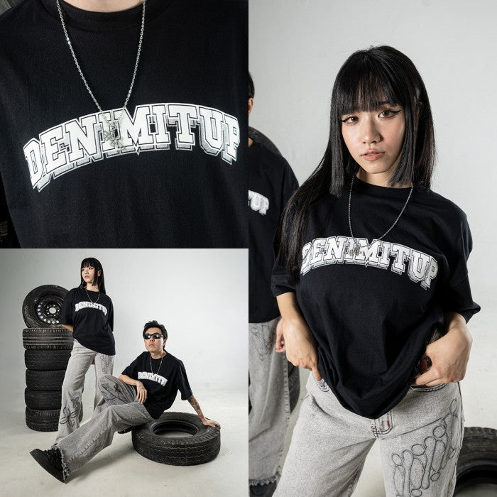 DENIMITUP Logo Tee - White On Black - Baju Pria