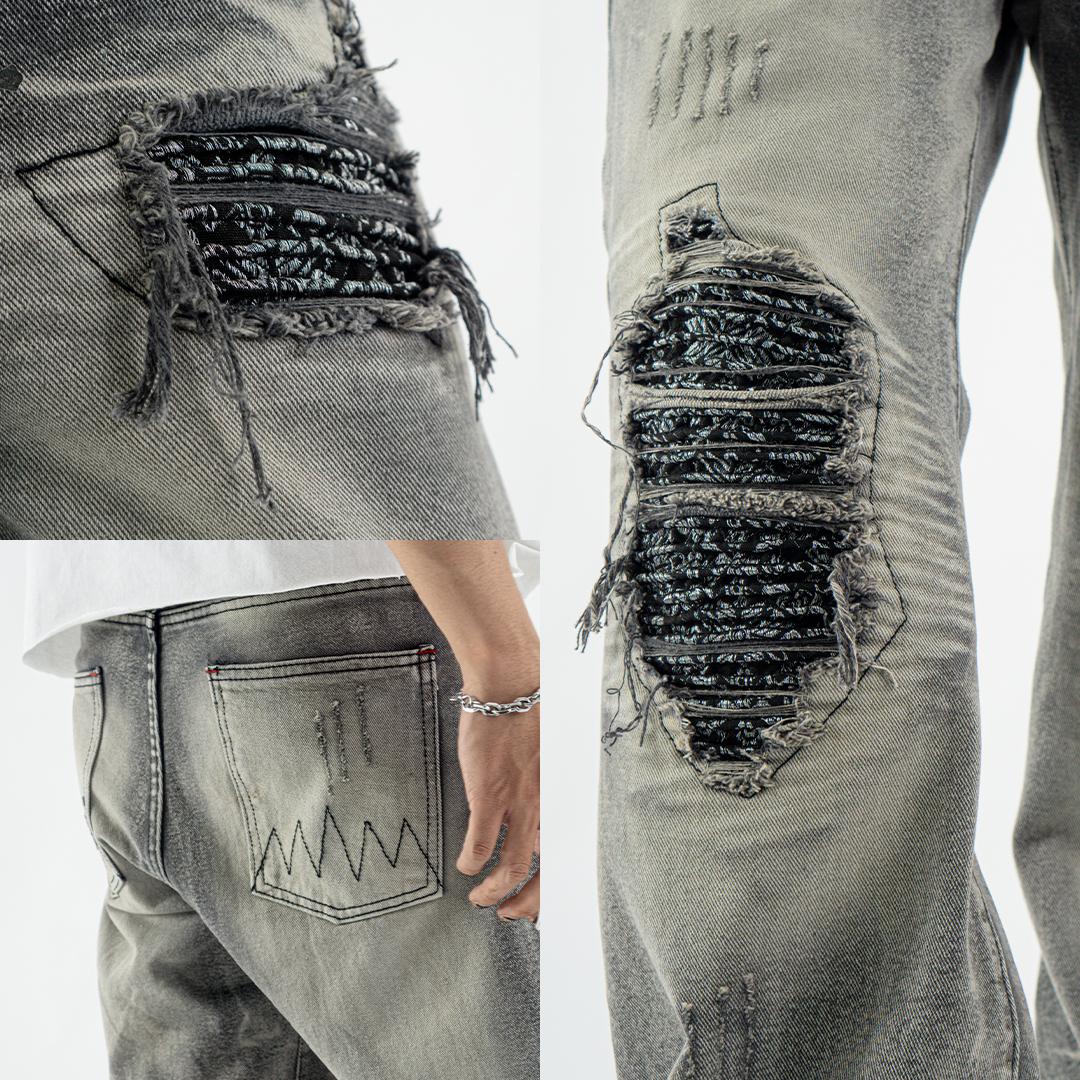 H1 Low Waist Baggy Songket Ladies Jeans - Iron Grey - Jeans