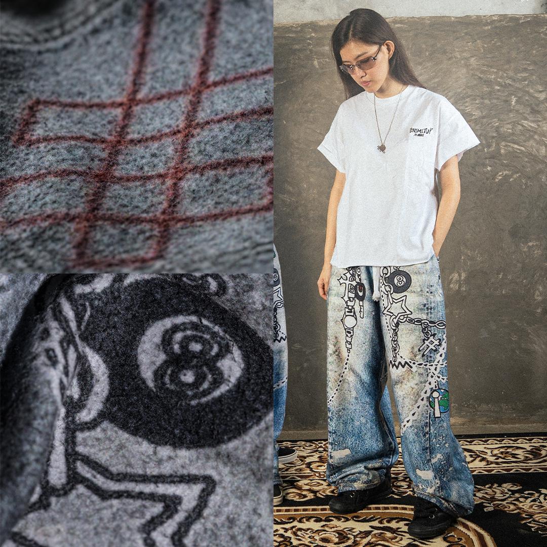 Mega Baggy Fleenim Sweat Pants Ladies - Cartoon Chain faded