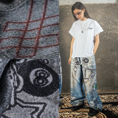 Mega Baggy Fleenim Sweat Pants Ladies - Cartoon Chain faded