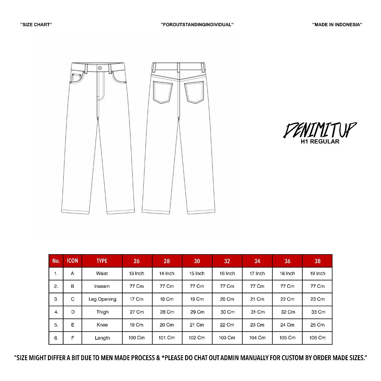 Size guide for H1 Regular Loose - Cream Blue
