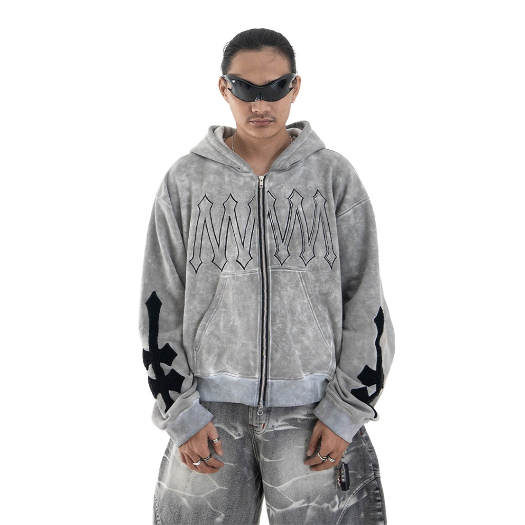 Denimitup H zigzag Double Zip - Artsy Grey - Hoodie