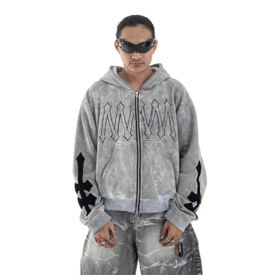 Denimitup H zigzag Double Zip - Artsy Grey - Hoodie