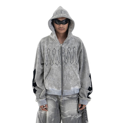 Denimitup H zigzag Double Zip - Artsy Grey - Hoodie