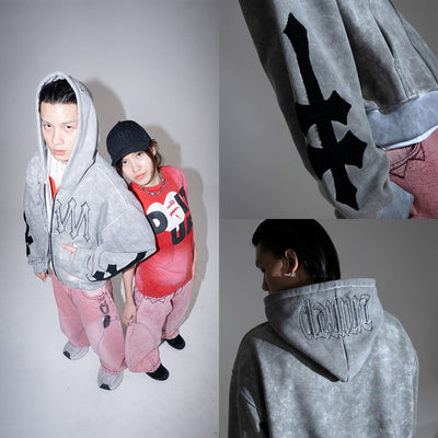 Denimitup H zigzag Double Zip - Artsy Grey - Hoodie