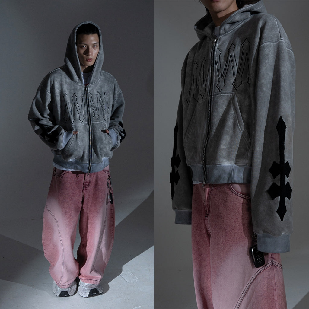 Denimitup H zigzag Double Zip - Artsy Grey - Hoodie