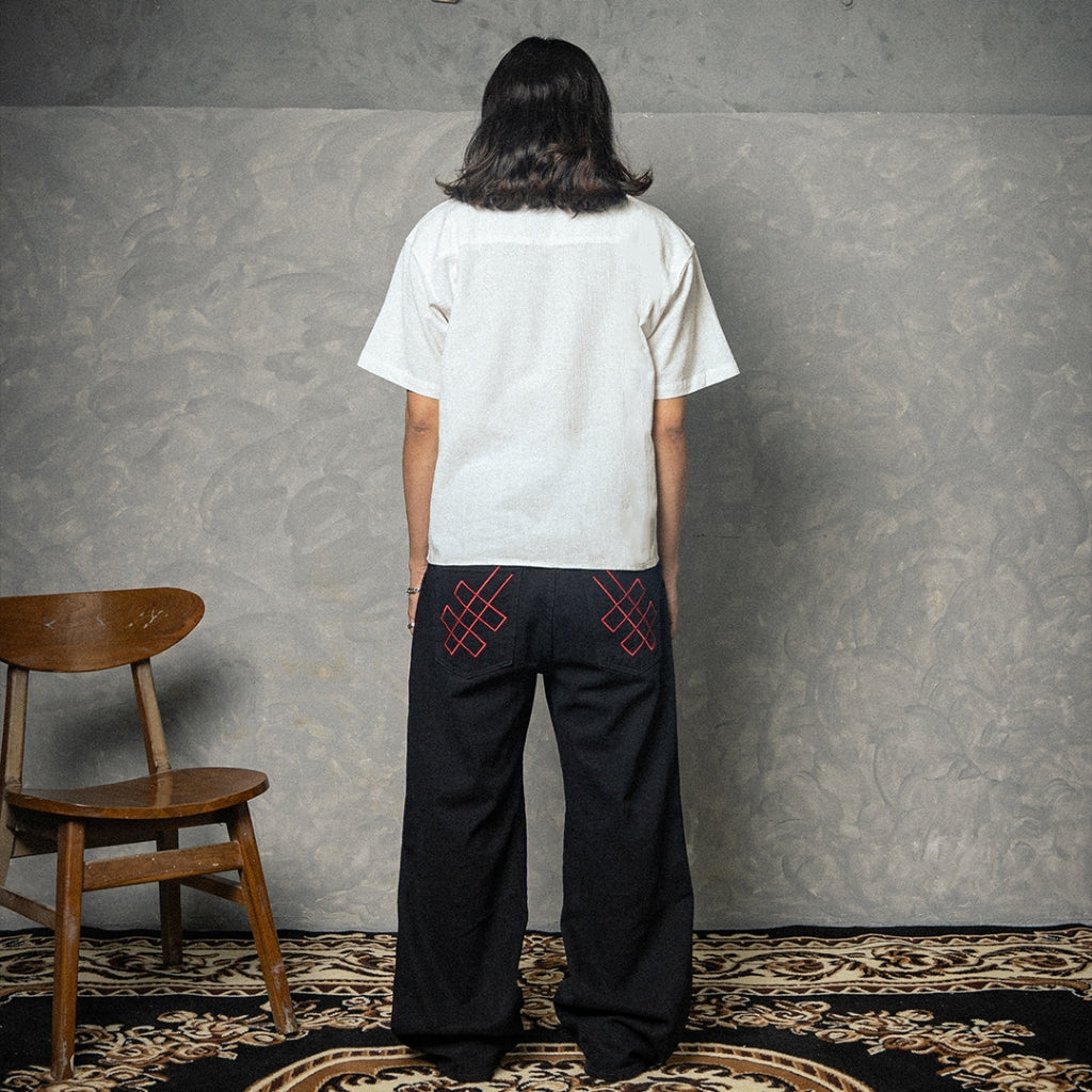 H1 Baggy H Embroidered Back Pocket - Black - Jeans