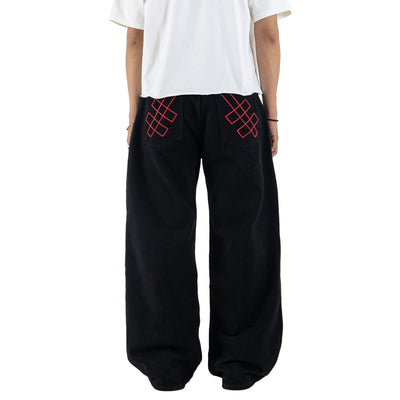 H1 Baggy H Embroidered Back Pocket - Black - Jeans