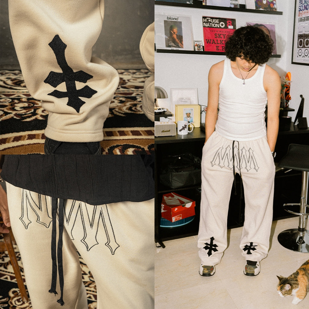 DENIMITUP H zigzag sweat pants - White Bone - Long Pants